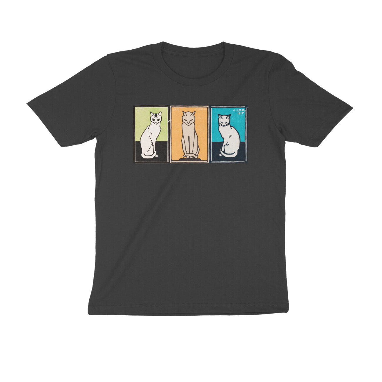 Round neck T-shirt - 'Cats' by Julie de Graag (Art Nouveau)