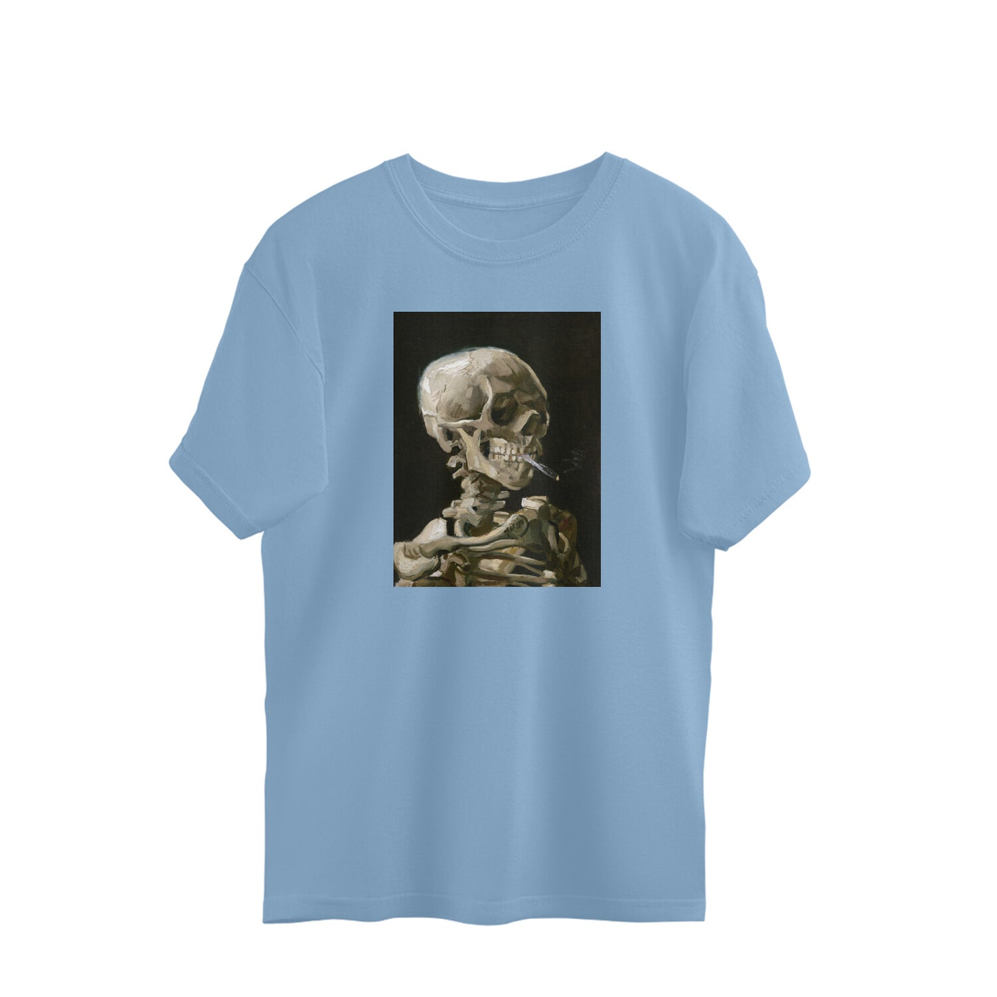 Oversized T-shirt - Head of a skeleton with a burning cigarette by Van Gogh