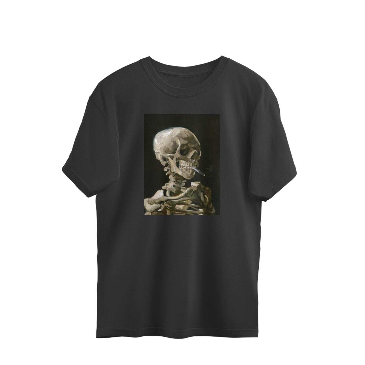 Oversized T-shirt - Head of a skeleton with a burning cigarette by Van Gogh