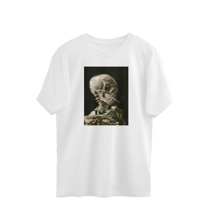 Oversized T-shirt - Head of a skeleton with a burning cigarette by Van Gogh