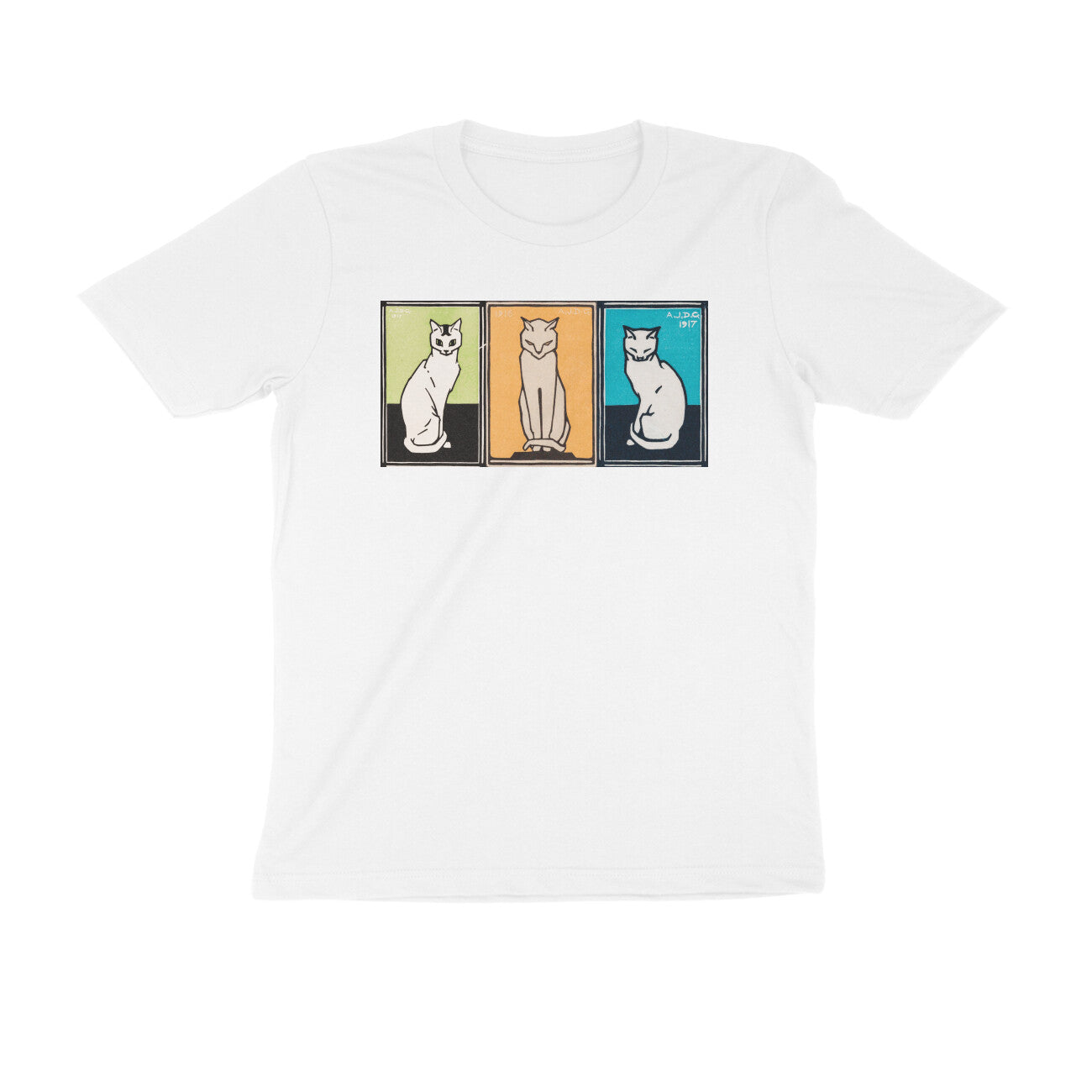 Round neck T-shirt - 'Cats' by Julie de Graag (Art Nouveau)